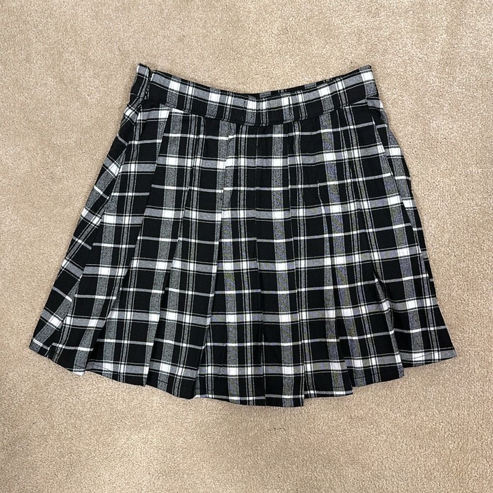 Hollister Clueless Black White Plaid Flare Pleated 90s Y2K Mini Skirt Women XS - Picture 2 of 8